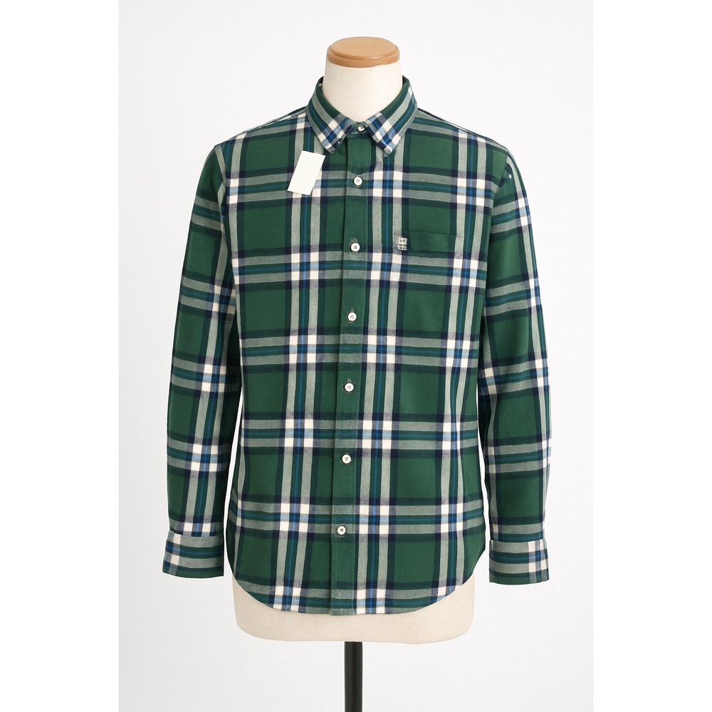 Land's End Mens Flannel Plaid Blue Green Plaid Button Down XXL Preppy Cabin Cozy